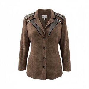 Elegant Brown Suede Blazer with Embellished Details